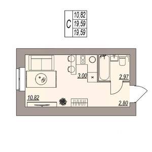 Студия квартира, вторичка, 20м2, 3/3 этаж