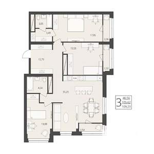 3-к квартира, вторичка, 109м2, 17/17 этаж