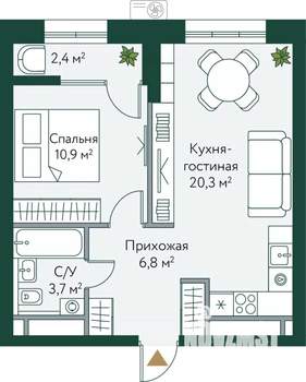 1-к квартира, вторичка, 44м2, 21/24 этаж