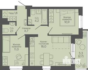 2-к квартира, вторичка, 57м2, 6/19 этаж