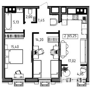 2-к квартира, вторичка, 65м2, 18/23 этаж