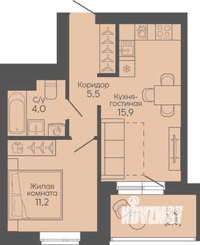 1-к квартира, вторичка, 39м2, 7/19 этаж