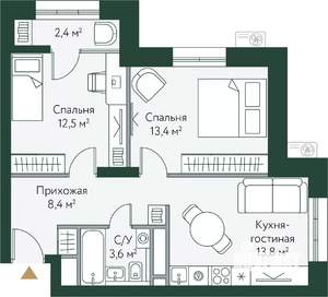 2-к квартира, вторичка, 54м2, 14/24 этаж