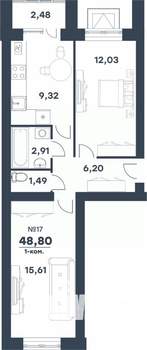 2-к квартира, строящийся дом, 49м2, 4/4 этаж