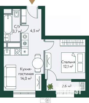 1-к квартира, вторичка, 37м2, 7/24 этаж