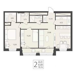 2-к квартира, вторичка, 70м2, 17/17 этаж