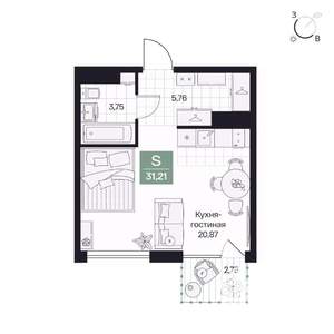 Студия квартира, вторичка, 31м2, 3/9 этаж