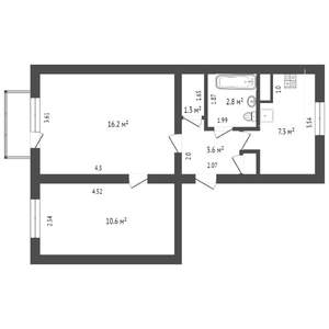 2-к квартира, вторичка, 45м2, 8/9 этаж