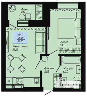 1-к квартира, вторичка, 39м2, 16/16 этаж