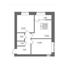 2-к квартира, вторичка, 55м2, 10/10 этаж
