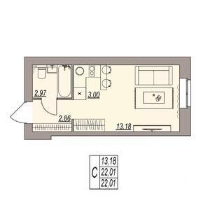 Студия квартира, вторичка, 22м2, 2/3 этаж