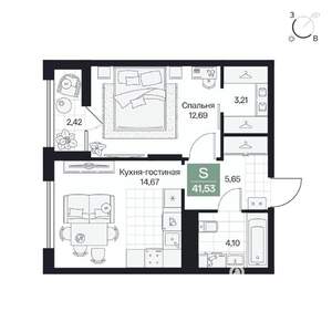 1-к квартира, вторичка, 42м2, 7/10 этаж