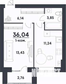 1-к квартира, вторичка, 36м2, 1/5 этаж