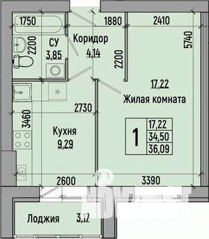 1-к квартира, строящийся дом, 36м2, 4/4 этаж