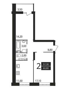 2-к квартира, вторичка, 60м2, 19/25 этаж