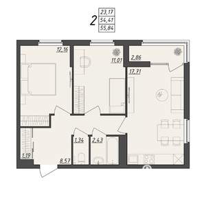 2-к квартира, вторичка, 56м2, 9/10 этаж