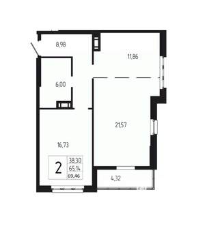2-к квартира, вторичка, 69м2, 2/18 этаж