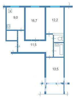 3-к квартира, вторичка, 61м2, 3/10 этаж