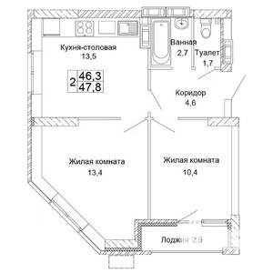 2-к квартира, вторичка, 48м2, 14/17 этаж