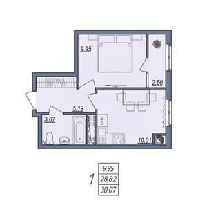 1-к квартира, вторичка, 30м2, 5/10 этаж