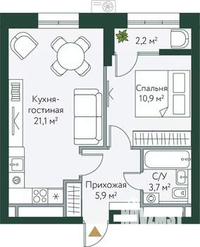 1-к квартира, вторичка, 44м2, 20/24 этаж