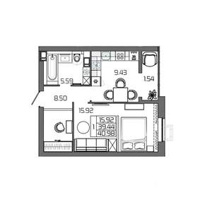 1-к квартира, вторичка, 41м2, 11/24 этаж