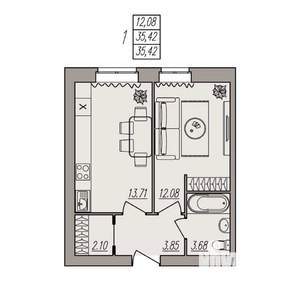1-к квартира, вторичка, 35м2, 3/3 этаж