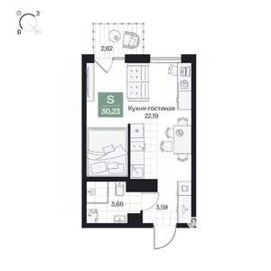 Студия квартира, вторичка, 30м2, 6/10 этаж