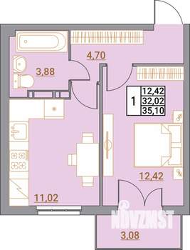 1-к квартира, вторичка, 35м2, 3/5 этаж