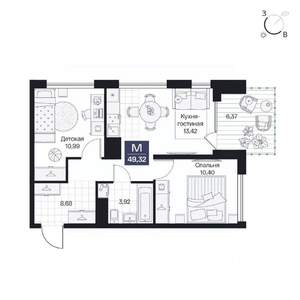 2-к квартира, вторичка, 49м2, 5/8 этаж