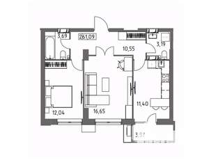2-к квартира, вторичка, 61м2, 8/19 этаж