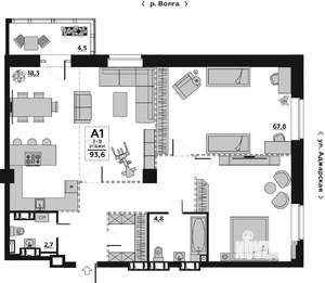 1-к квартира, вторичка, 94м2, 9/20 этаж