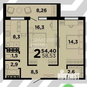 2-к квартира, сданный дом, 58м2, 2/9 этаж