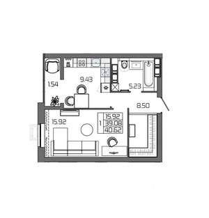 1-к квартира, вторичка, 41м2, 16/24 этаж