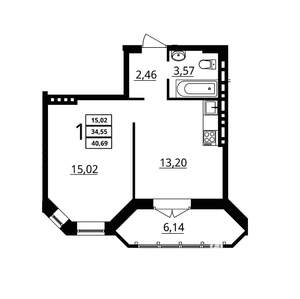 1-к квартира, сданный дом, 41м2, 4/7 этаж
