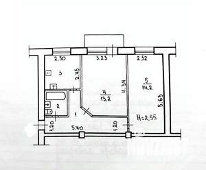 2-к квартира, вторичка, 46м2, 4/5 этаж