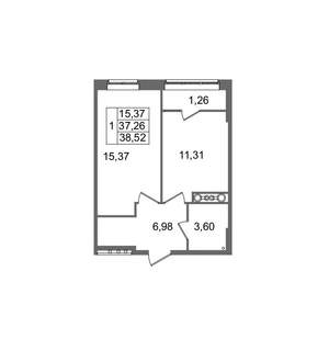 1-к квартира, вторичка, 39м2, 6/8 этаж