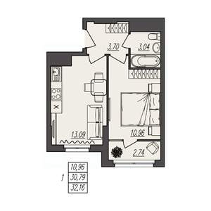 1-к квартира, вторичка, 32м2, 2/17 этаж