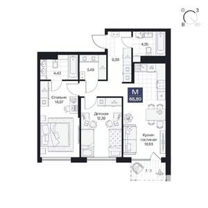2-к квартира, вторичка, 69м2, 4/10 этаж
