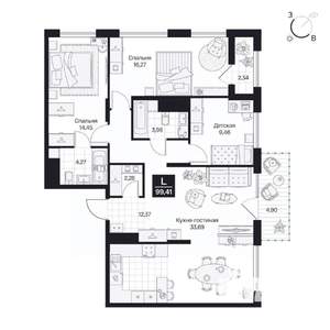 3-к квартира, вторичка, 99м2, 7/10 этаж