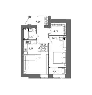 2-к квартира, вторичка, 52м2, 10/10 этаж