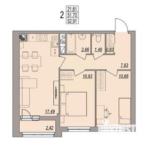 2-к квартира, вторичка, 53м2, 4/6 этаж