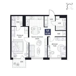 2-к квартира, вторичка, 67м2, 8/10 этаж