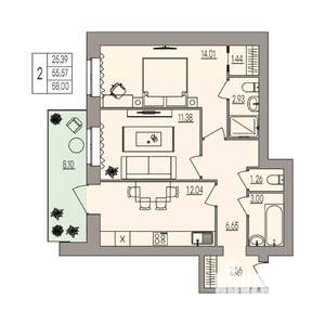 2-к квартира, вторичка, 58м2, 1/3 этаж