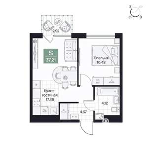 1-к квартира, вторичка, 37м2, 4/8 этаж