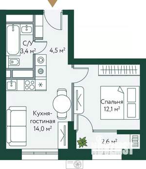 1-к квартира, вторичка, 37м2, 17/24 этаж
