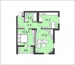 2-к квартира, вторичка, 57м2, 14/17 этаж