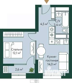 1-к квартира, вторичка, 37м2, 14/24 этаж