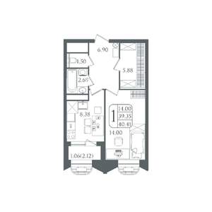 1-к квартира, вторичка, 40м2, 18/21 этаж