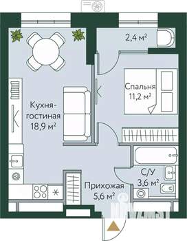 1-к квартира, вторичка, 42м2, 16/24 этаж
